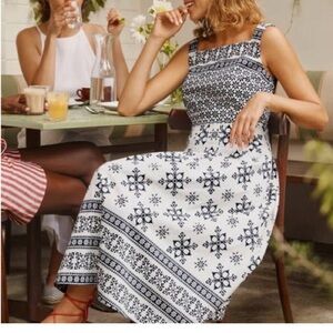 Boden White Maxi Dress with Navy Folk-Print